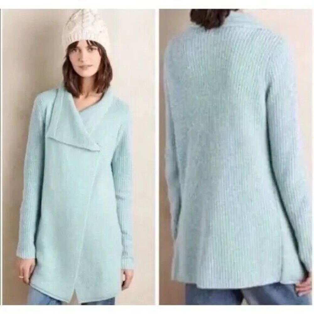 Anthroplogie La Fee‎ Verte Draped Boucle Cardigan Sweater Light Blue Size S